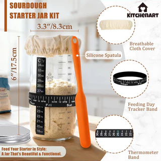 COD โถหมักเบเกอรี่ ขนมปังเบเกอรี่อุปกรณ์ขวดแก้วพร้อม Sourdough Starter Jar Kit 24OZ