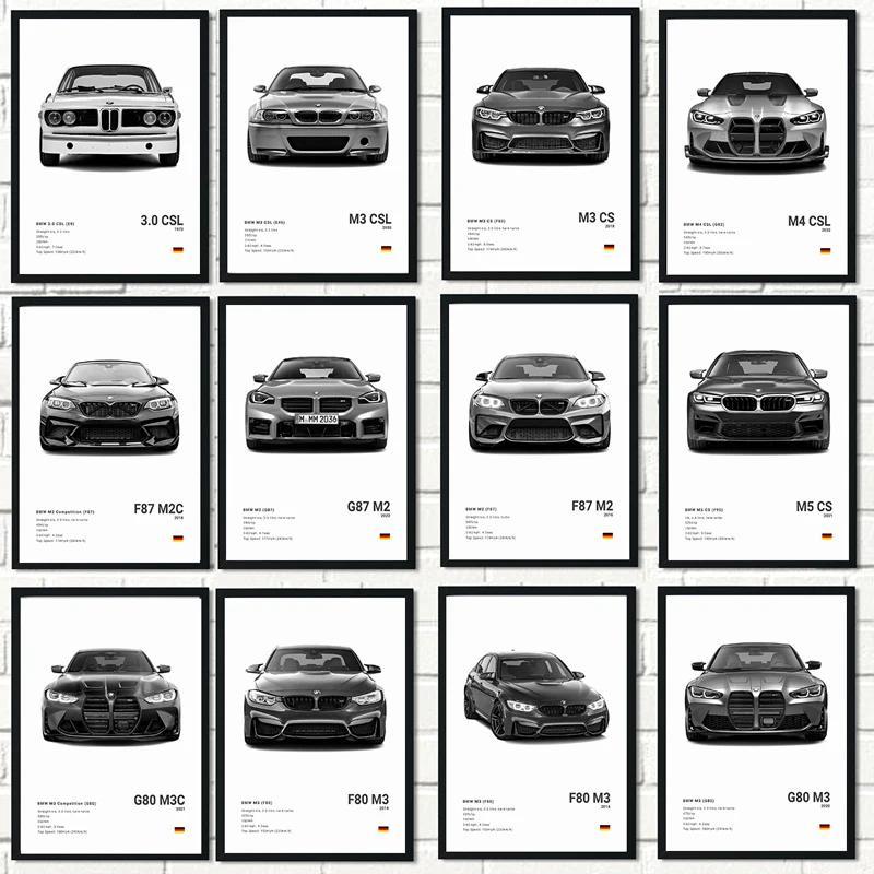 ภาพพิมพ์ผ้าใบรถยอดนิยม M5 CS G80 M3 โปสเตอร์ตกแต่งผนัง งานศิลปะโมเดิร์น M3 CSL E36 E39 เหมาะสำหรับขอ