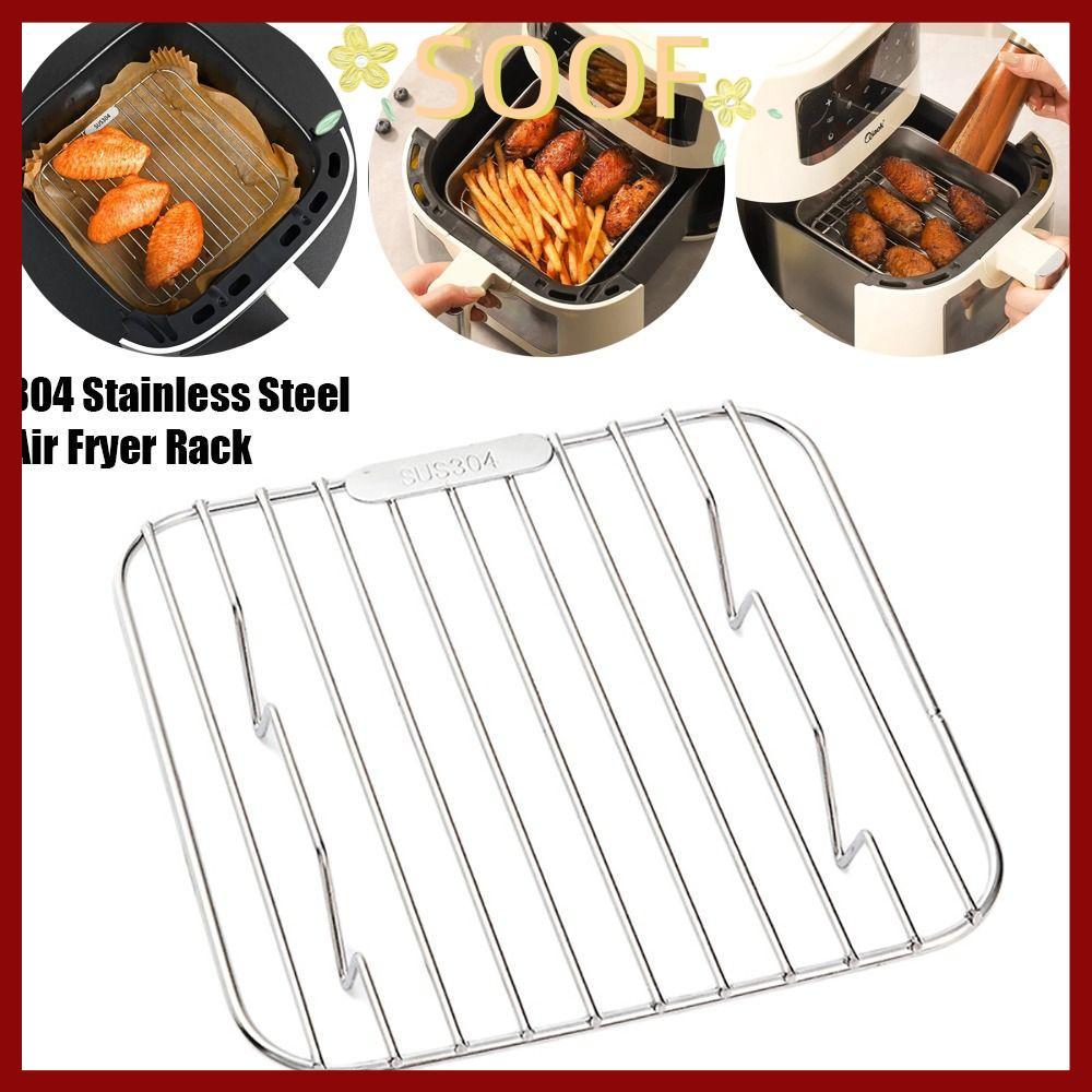 จัดส่งจากประเทศไทยSOOF Air Fryer Rack, 304 สแตนเลส Thicken ทําอาหารหม้อ,ทนทานรอบสแควร์พร้อมตารางเท้าย่าง Home Kitchen เตาอบ Steamer Cooker