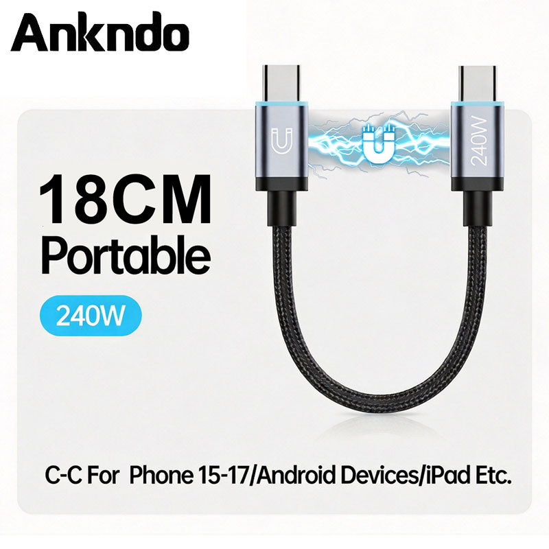 Ankndo สั้น USB C ถึง USB C สายชาร์จเร็วไนลอนถักทนทานสายชาร์จเข้ากันได้กับโทรศัพท์ 17,Samsung Galaxy S20