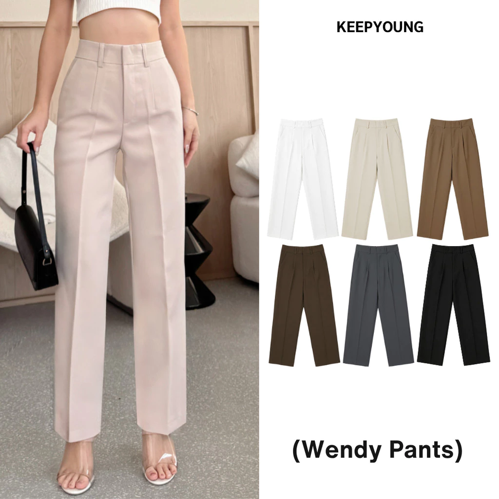 KEEPYOUNG [S-5XL] กางเกงทรงกระบอกกลาง ผ้าหนา เบสิคไอเท็ม ทรงสวย รุ่น WENDY PANTS