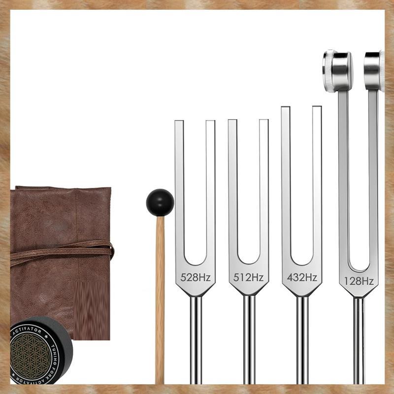 [KYG] Frequency Tools Tuning Fork Set-128Hz 432Hz 512Hz 528Hz Weighted & Unweighted with Activator, 