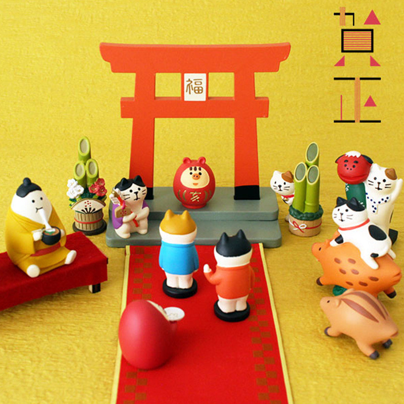 Zakka Pine Bamboo Shrine Mascot Mascot Porcupine Cat Dharma Lucky Cat Koi Actor ญี่ปุ่น Sumo เครื่อง