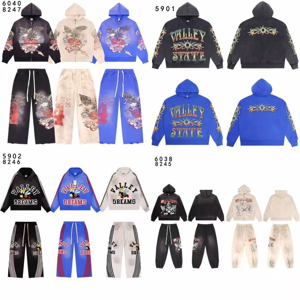 Street Wear Vale Retro Character Cartoon Print Washed Distressed Retro Loose valley Hooded Sweatshirt