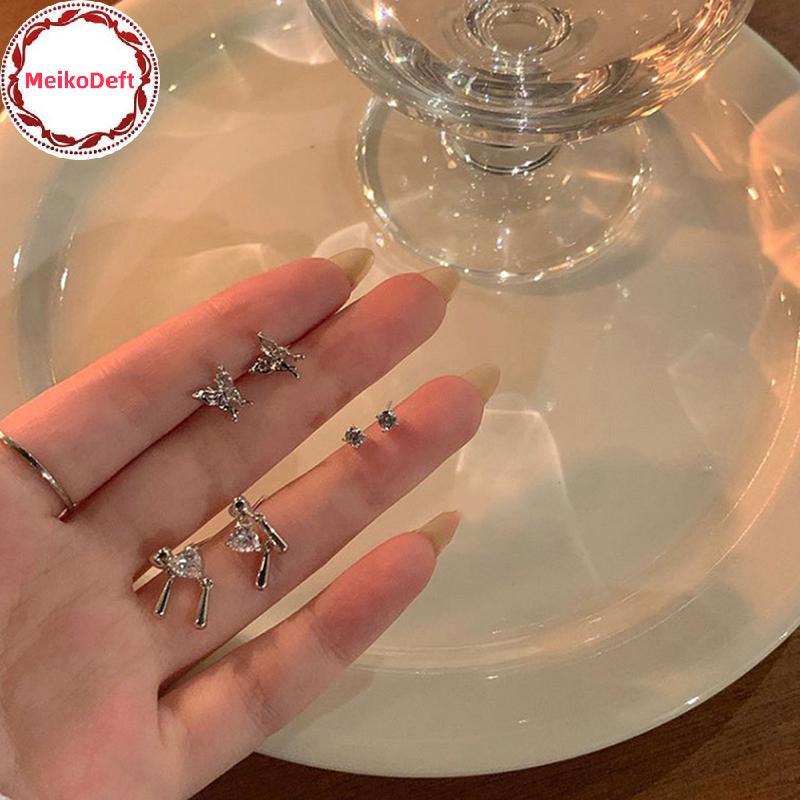 MeikoDeft 6 ชิ้น/เซ็ตเกาหลีแฟชั่น Vintage Silver สี Hoop ต่างหูผู้หญิง Egirl อินเทรนด์ Grunge Aesthe