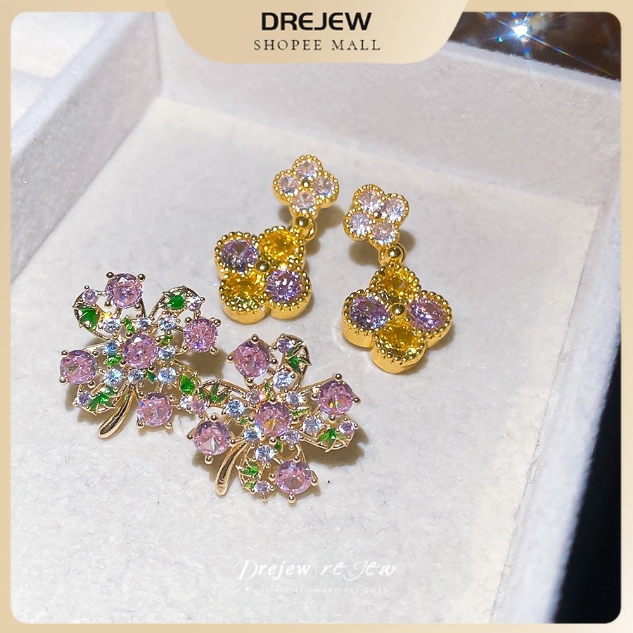 DREJEW อินเทรนด์และทันสมัยการออกแบบเฉพาะประณีตซุปเปอร์แฟลชเพทายดอกไม้ต่างหูต่างหูหรูหราอุปกรณ์เสริมอเนกประสงค์