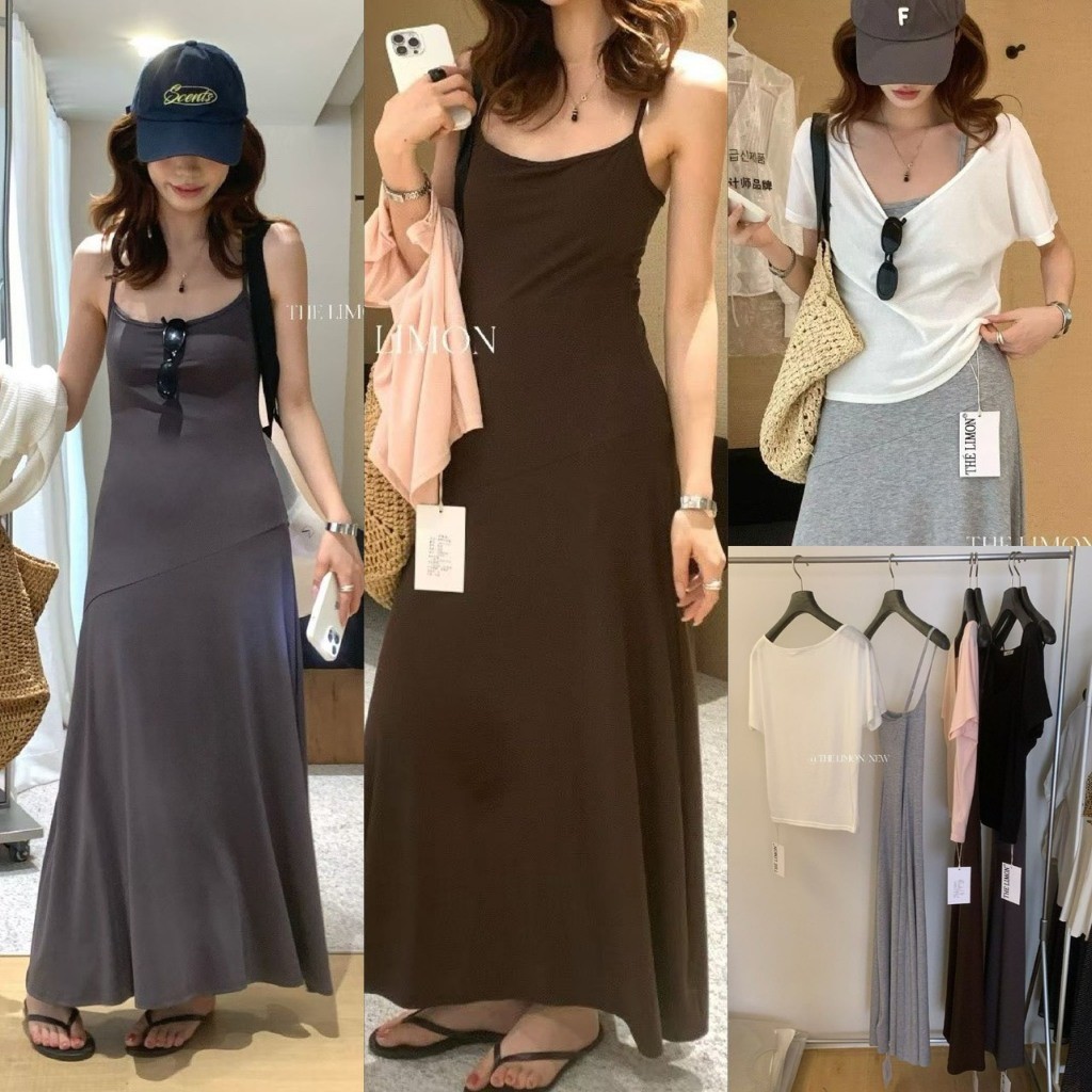 LM10568 เดรสยาวสายเดี่ยว สายปรับได้ ผ้ามีน้ำหนัก ผ้ายืดได้เยอะ ใส่สบายค่า ทรงสวย แฟชั่นเกาหลี TAG LEMON