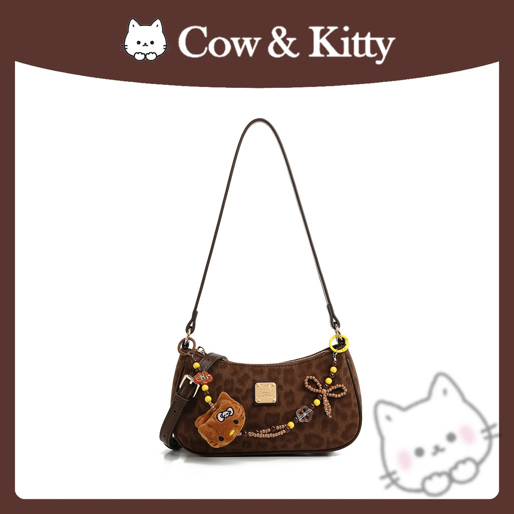 CowKitty/Retro อินเทรนด์เสือดาวพิมพ์ Baguette Dumpling Bag Bag All-Match One-Shoulder Messenger กระเป๋าหญิง 8062 สีน้ําตาล