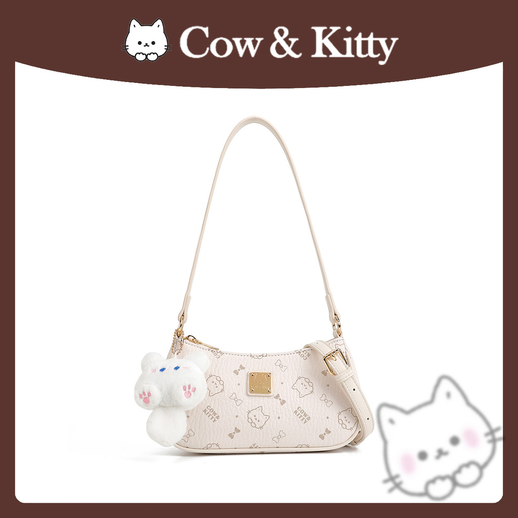 CowKitty/Young Ladies Niche Fashion Baguette Bag Bag Shoulder Messenger Bag 8062 Apricot White