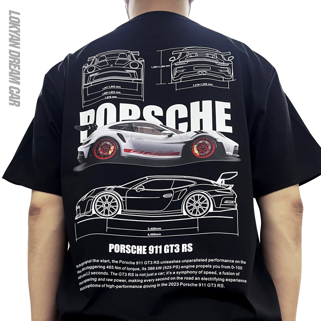 Attitude Supercar เสื้อวัฒนธรรมรถยนต์ Porsche แขนสั้น 993 GT3 Racing Pattern เสื้อผ้า 345