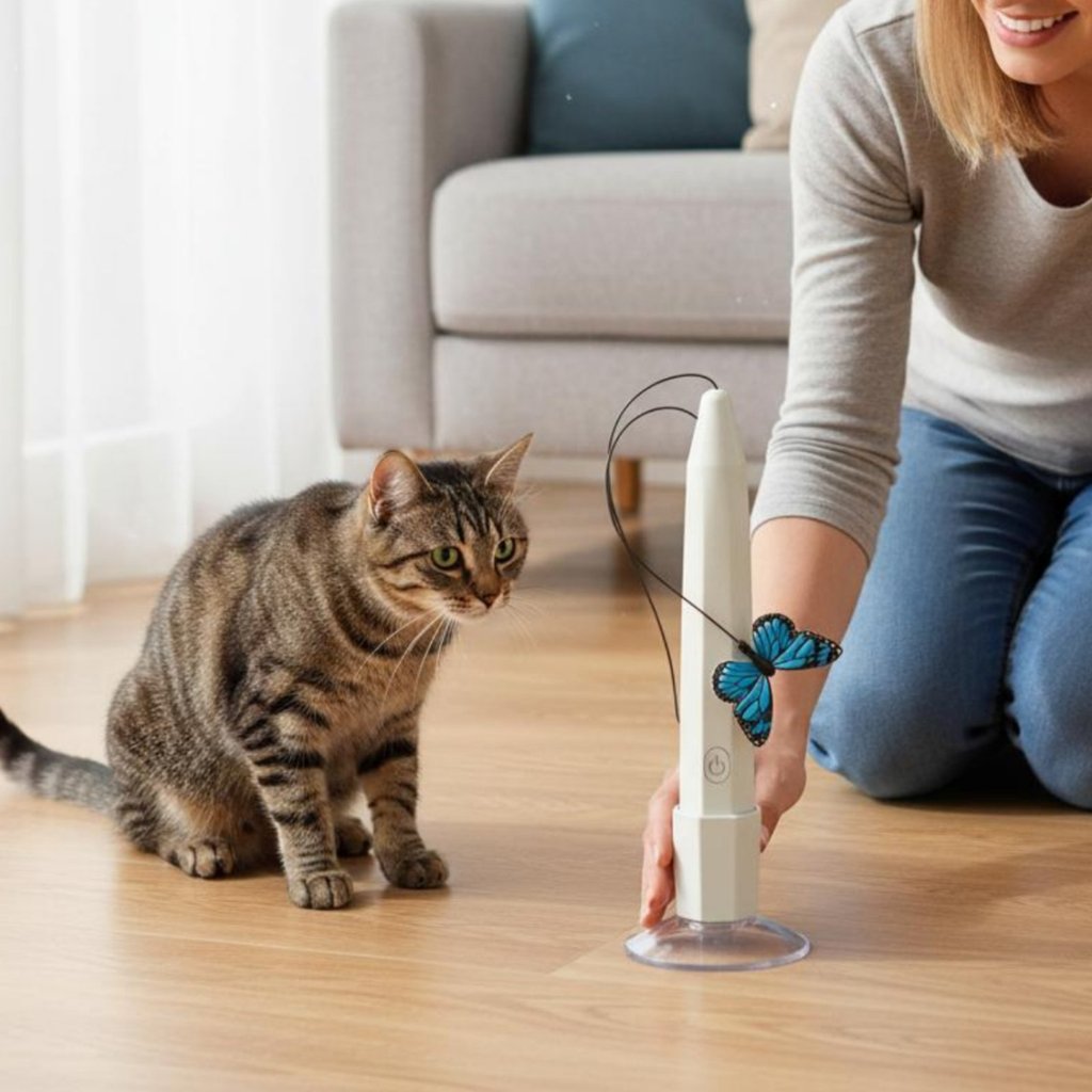 อัตโนมัติ Interactive Butterfly Feline ของเล่น Handsunattended ถ้วยดูด Feline Wand