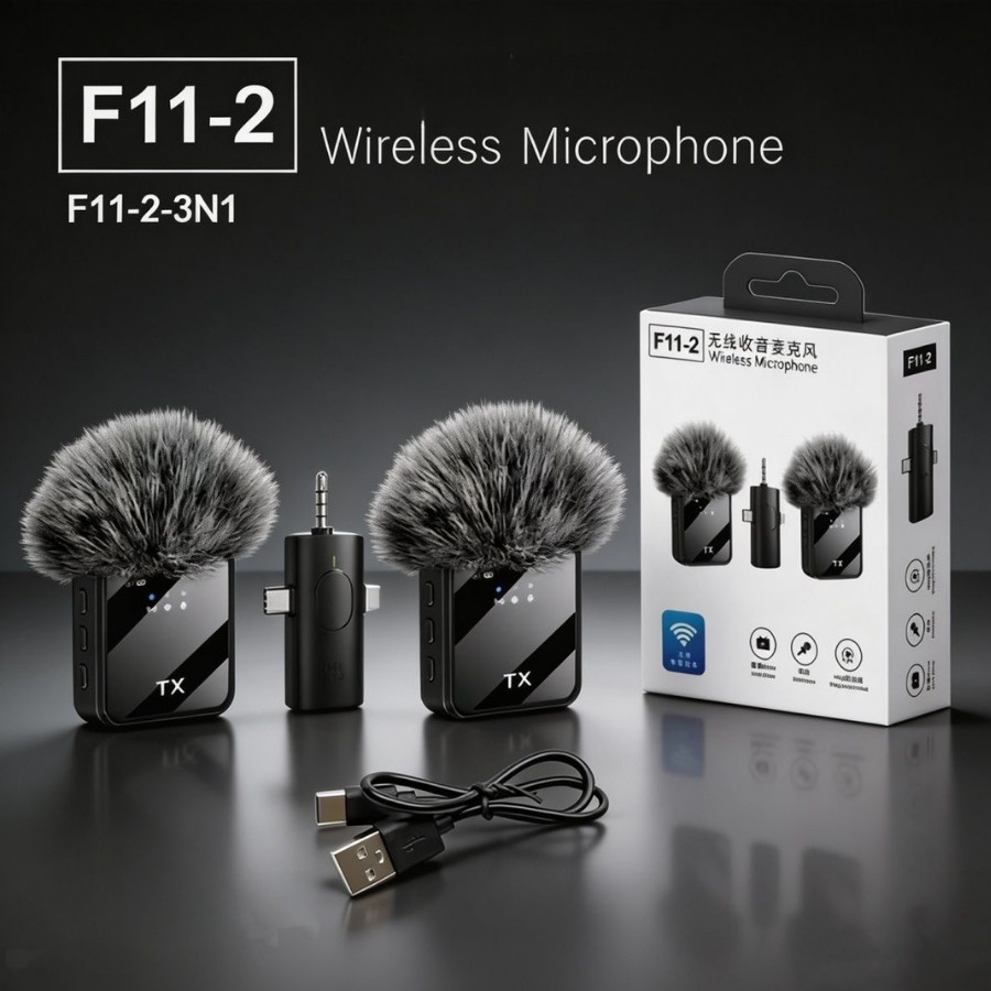 F11 Wireless Microphone ไมค์ติดเสื้อไร้สาย 3in1 ลดเสียงรบกวน ไมค์ไร้สาย รองรับiPhone Android กล้อง