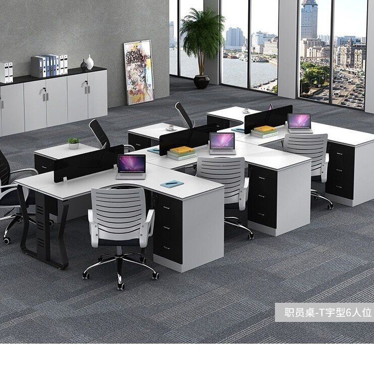 Office Staff บริษัทโต๊ะทํางานมุมโต๊ะเก้าอี้โต๊ะที่นั่ง 4-Person Card Seat Combination Office 6-Perso