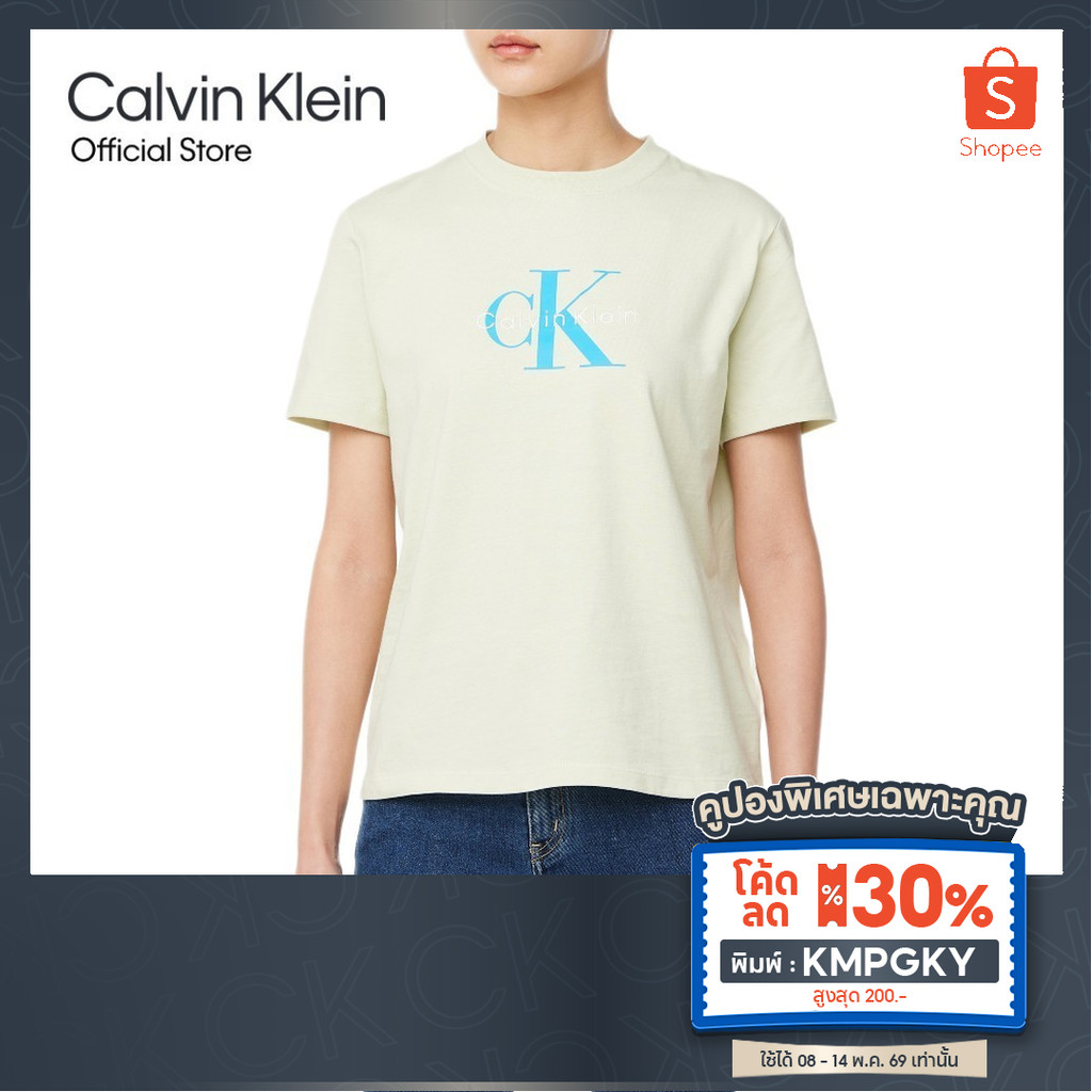[ลด30%พิมพ์ KMPGKY] CALVIN KLEIN เสื้อยืดคอกลมแขนสั้นผู้หญิง Monogram Logo ทรง Regular รุ่น 47B865G 