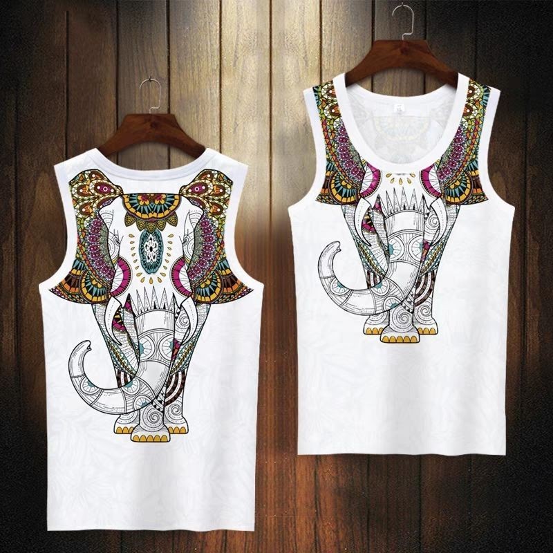 T Thailand Elephant Print Men Sports Quick-Drying Vest Retro สไตล์ชาติพันธุ์ 5.8