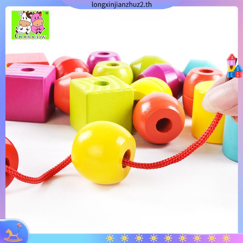 ของขวัญวันเกิด Todds & Kids Toys ของเล่นไม้เสริมพัฒนาการ ลูกปัดรูปทรง ลูกปัดทรงเรขาคณิต ร้อยเชือก (2