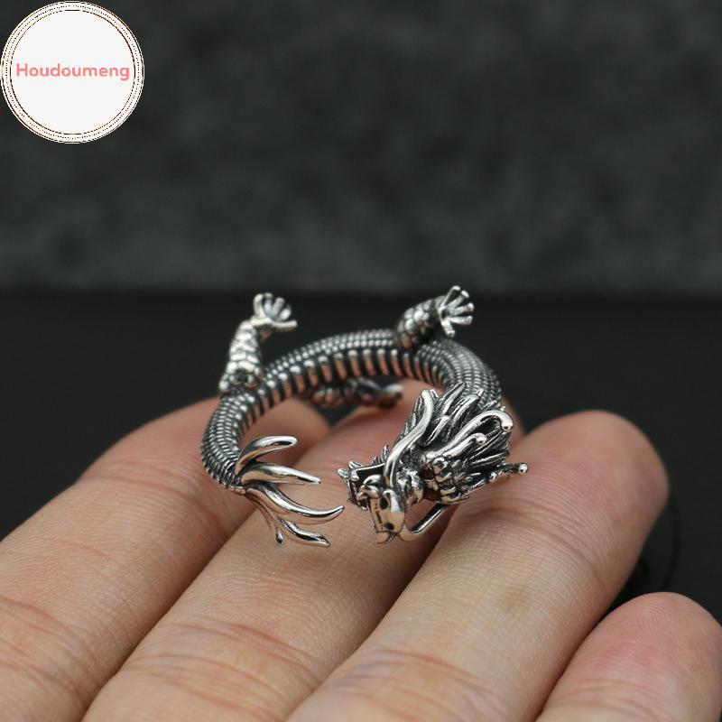 Houdoumeng Retro Domineering สไตล์ชาติพันธุ์แหวนมังกรสําหรับชาย Cool เปิดปรับแหวน Punk Vintage แฟชั่นเครื่องประดับนิ้วมือ TH