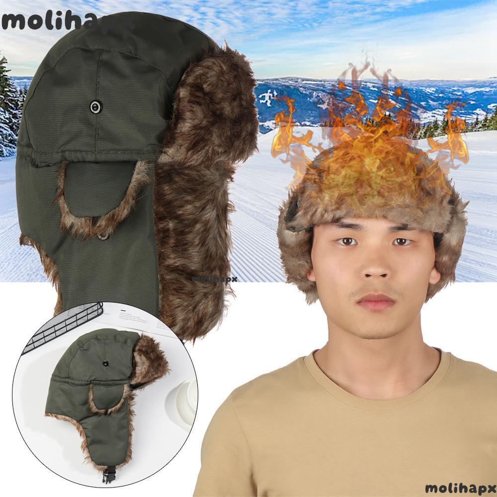 MOLIH หมวกสกีดักเฟอร์ที่อบอุ่นของรัสเซีย Ushanka