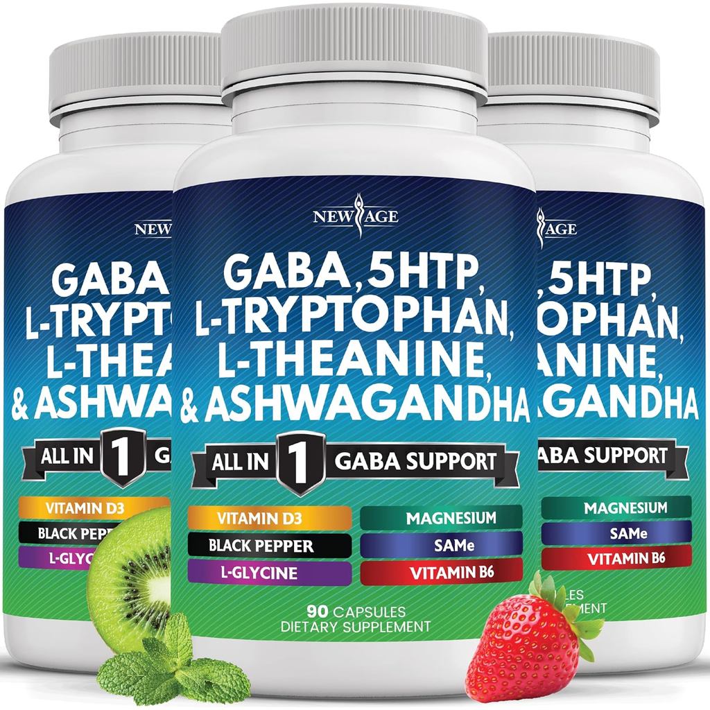 NEW AGE GABA 750mg 5 HTP 200mg L Tryptophan 500mg L Theanine 200mg Ashwagandha SAM-e L-Glycine - วิต
