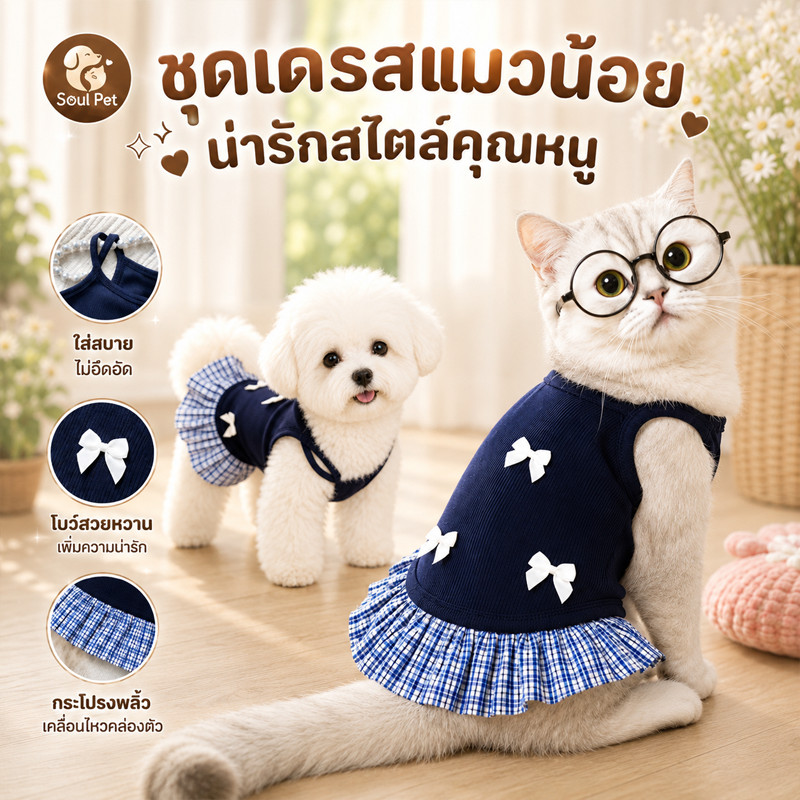 ชุดแมวเจ้าหญิง เสื้อผ้าสัตว์เลี้ยงเย็น เสื้อแมวน่ารัก กระโปรงเค้ก นุ่มสบาย ระบายอากาศได้ดี โปร่งสบาย