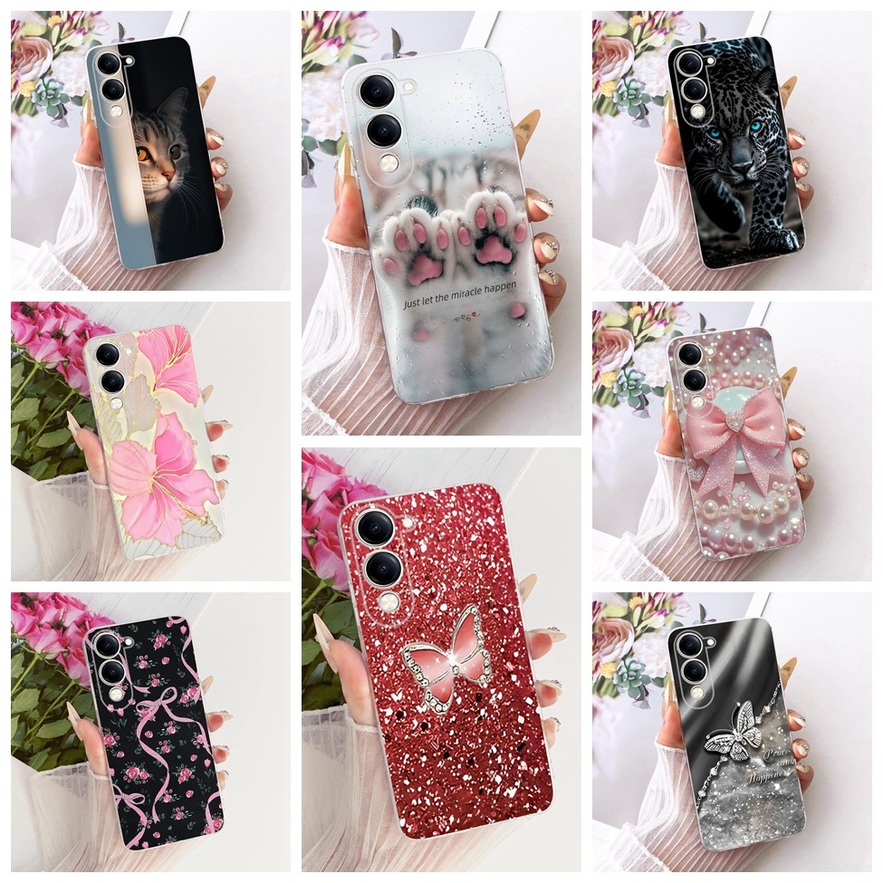 Vivo V2430 Cover Vivo Y04 Case Clear Cute Cat Luxury Flowers Cool Painted Soft Phone Casing Vivo Y 0