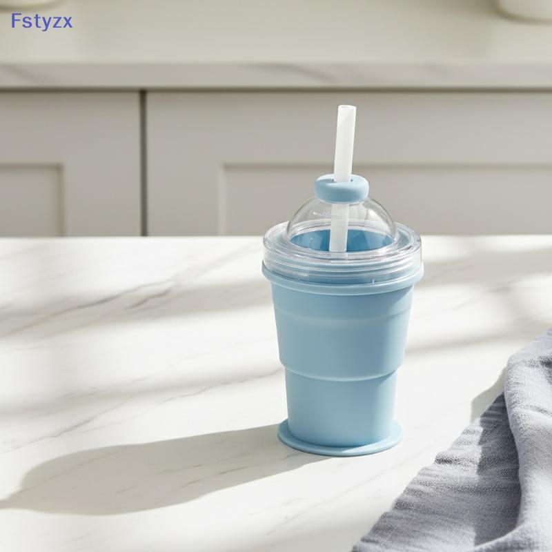 Fstyzx Ice Hoesy Cup แบบพกพาพับได้ 600ml พร้อมท่อดูดแบบบูรณาการแม่พิมพ์น้ําแข็งสําหรับ Cyclists โยคะ