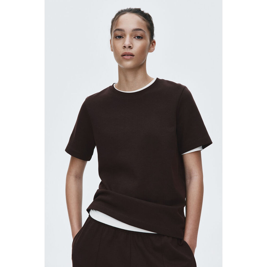 H&M(เอชแอนด์เอ็ม) เสื้อยืดผ้าถักอินเตอร์ล็อก Women Interlock T-shirt 1330274_1