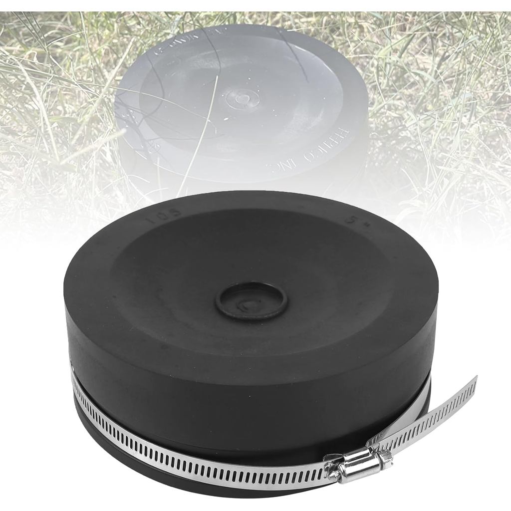 RULLINE 5 "ยืดหยุ่น PVC Cap พร้อมที่หนีบสแตนเลสท่อระบายน้ํา Cleanout Cap สีดํา PVC ท่อ Cap