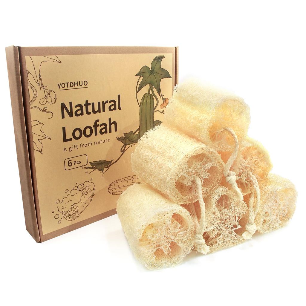 6Pack Luffa Sponges Gentle Exfoliating Body Scrubber สําหรับอาบน้ําฟองน้ํารังบวบธรรมชาติ Unveil Your