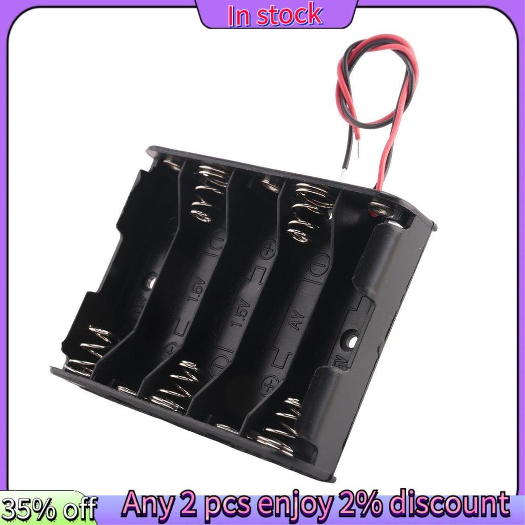ในสต็อก-5 x 1.5V AA Battery Slot Holder Case Box Wire Black