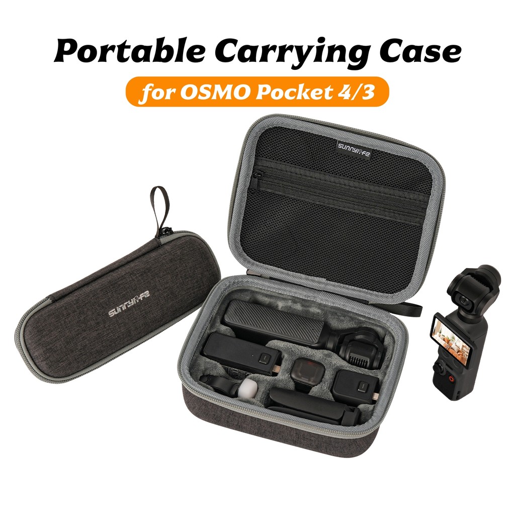 Sunnylife กระเป๋าพกพาสําหรับ DJI Osmo Pocket 4/Pocket 3 - ถุงเก็บแข็งป้องกันพร้อมข้อมือและคาราบิเนอร์สําหรับ DJI Osmo Pocket 4 Creator Combo อุปกรณ์เสริม