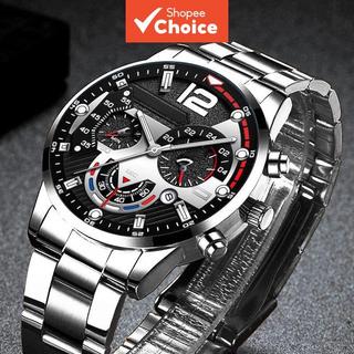 Men Pro Sports Business Date Chronograph Stainless Steel Leather Band Watch For Gym And Business