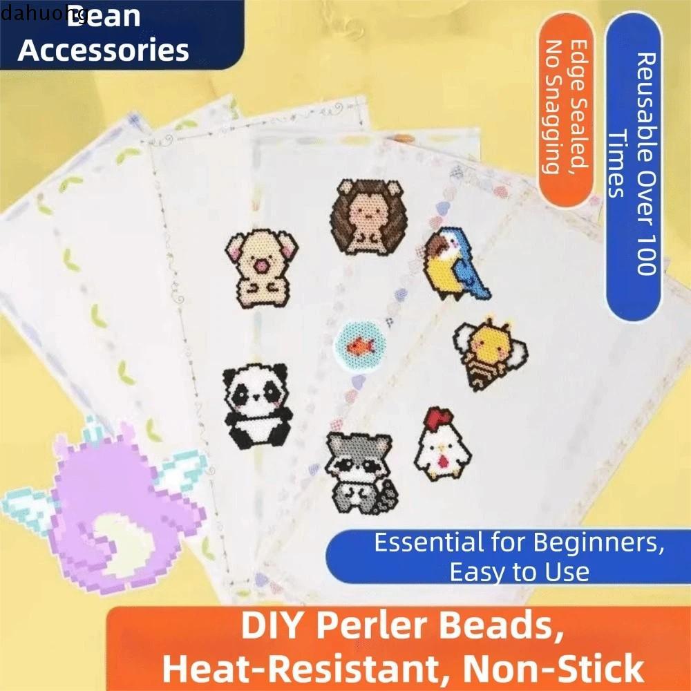 DAHUO 5 ชิ้น Perler ลูกปัดผ้าอบ,การส่งผ่านแสง DIY แผ่นรีดผ้าสําหรับฟิวส์ลูกปัด, เครื่องมือประดับด้วยลูกปัดความร้อนทนทานนํามาใช้ใหม่ละลายลูกปัดผ้าอบ DIY อุปกรณ์เสริม