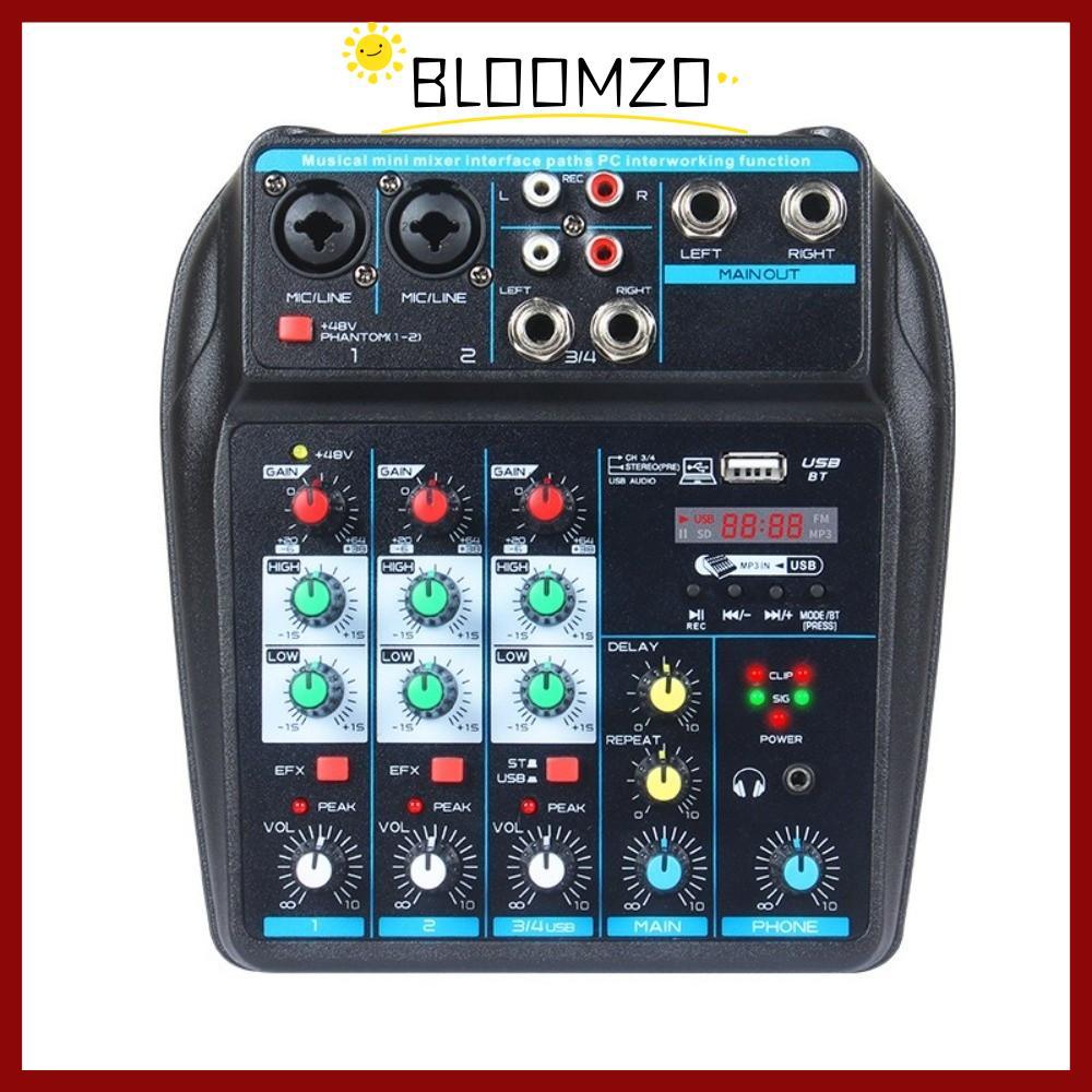 BLOOMZO DJ Console Mixer, Bluetooth 4 Channel Audio Mixer, Monitor Karaoke System with 48V Phantom P