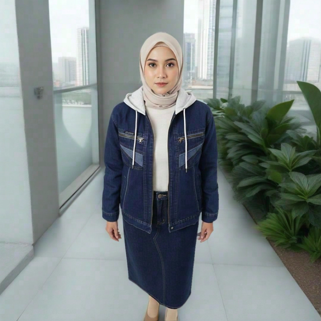 ZIPPER HOODIE JEANS JACKET ผู้หญิง ZIPPER HOODIE JACKET
