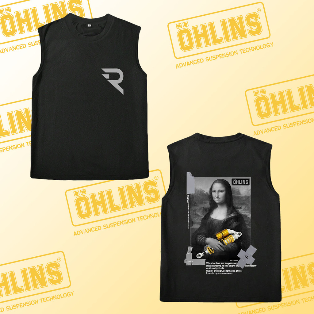 เสื้อกล้ามผ้าฝ้าย100% ลาย Öhlins Suspension x Mona Lisa สีดำสไตล์ไบค์ยอดฮิต S-3XL