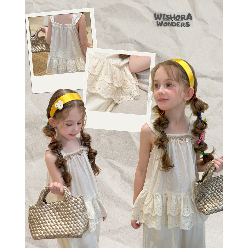WISHORA WONDERS 26ss DLT260250 Amora Sweet Lace เสื้อผ้าเด็กผู้หญิง ชุดเด็กผู้หญิง เสื้อสายเดี่ยว+กางเกงลูกไม้ ใส่สบาย