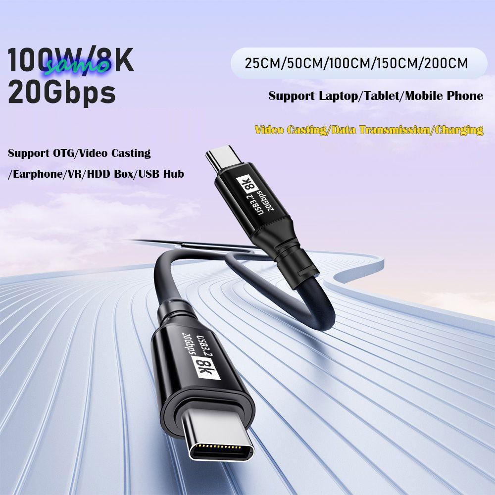 SAMO สายชาร์จเร็ว, UHD 20Gbps USB 3.2 Type-C ถึง Type-C, Professional 0.5- PD 100W Emark Chip Video 