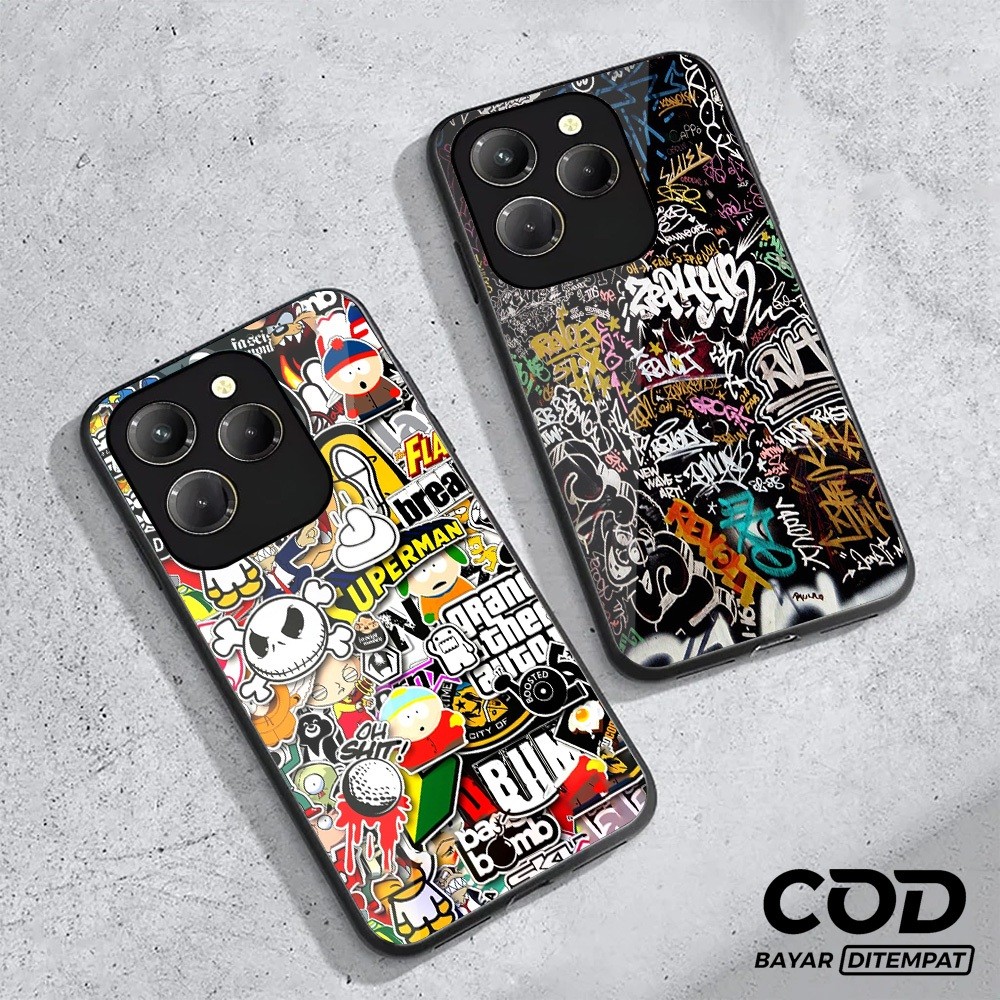 Softcase Glass Infinix Hot 40 Infinix Hot 40i Infinix Hot 40 Pro ล่าสุด 2024 [Doodle M57] เคสเคลือบเ