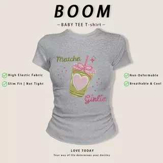 COD(จัดส่งภายใน 24 ชั่วโมง) เสื้อยืด เกาหลี เสื้อครอปเข้ารูปbaby tee สาวอวบ y2k เสื้อคอกลม มัทฉะคอฟฟี่คาวาย