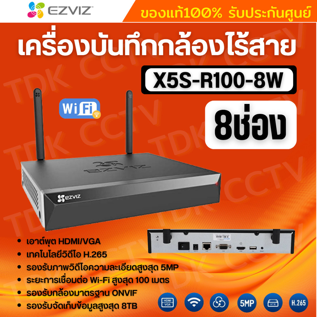 Ezviz X5S-8W NVR WiFi Video Recorder 8Ch เครื่องบันทึกไร้สาย รองรับกล้อง 5ล้านพิกเซล ต่อจอได้ รุ่นให