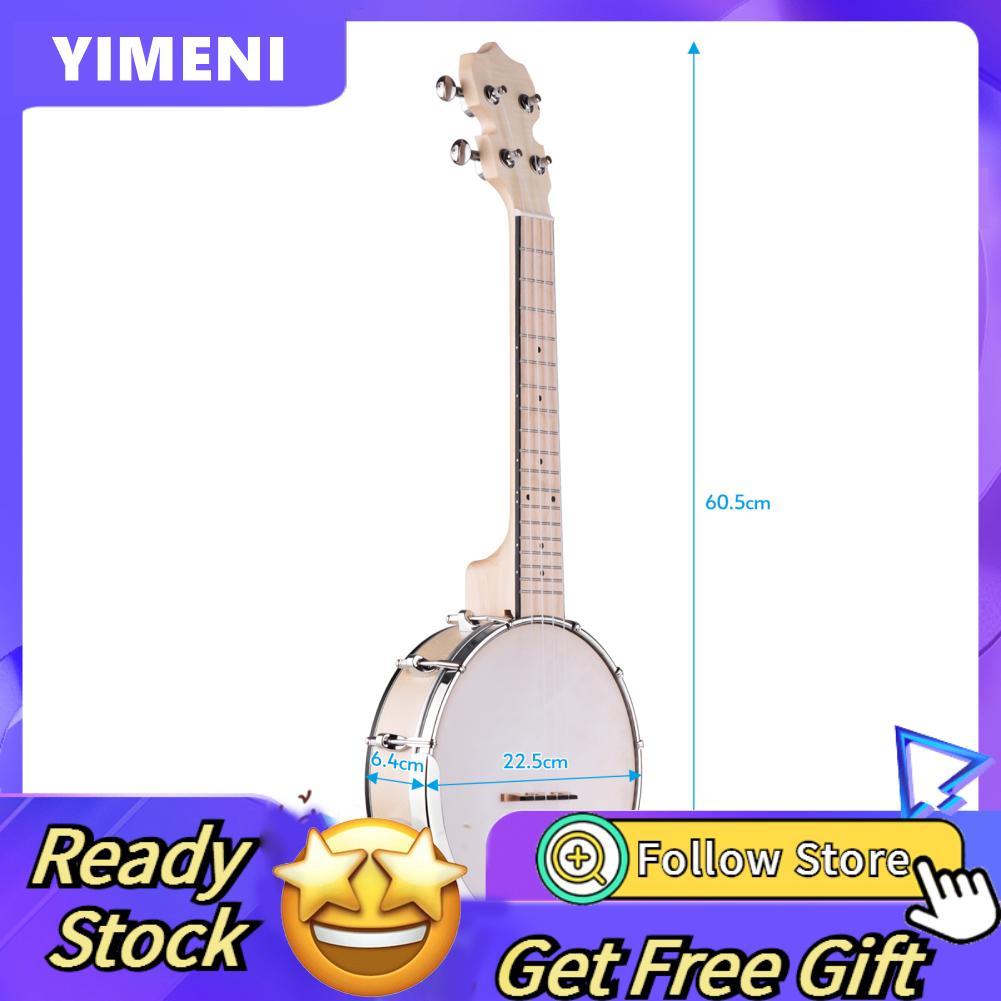 Yimeni-th คอนเสิร์ต 23 นิ้วเปิด-กลับ Banjo Uke 4 String Banjolele Maple Body Okoume คอประแจปรับแต่งส