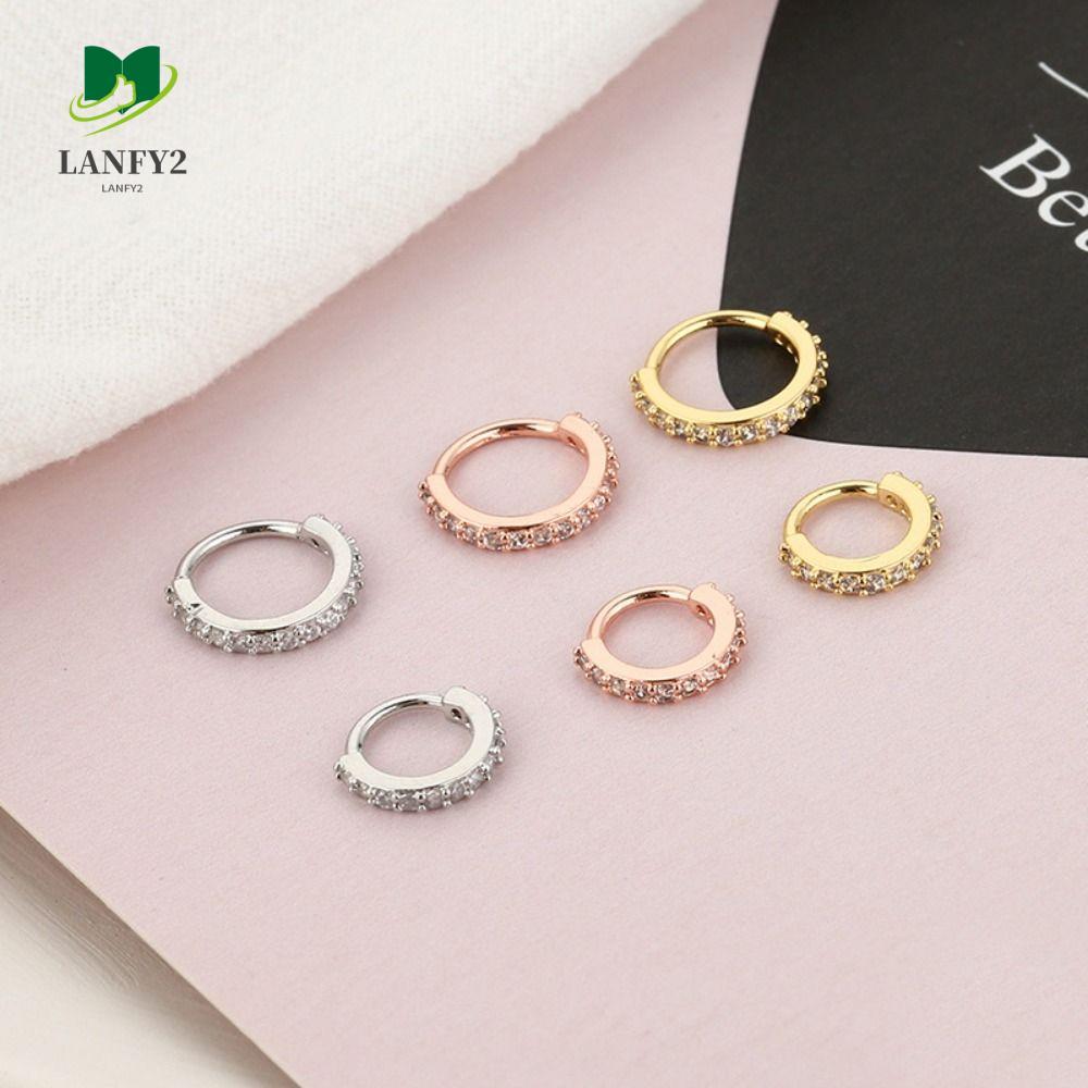 ALANFY แหวนจมูกประดับเพชร แบบSeptum ทำจากทองแดง สำหรับคนเจาะ Helix และ Septum