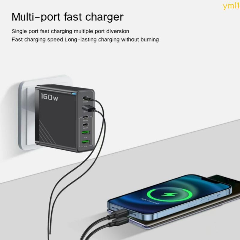 Yml1 160W 6-Port Wall Charger Adapter สถานีชาร์จสําหรับแล็ปท็อปแท็บเล็ตและโทรศัพท์