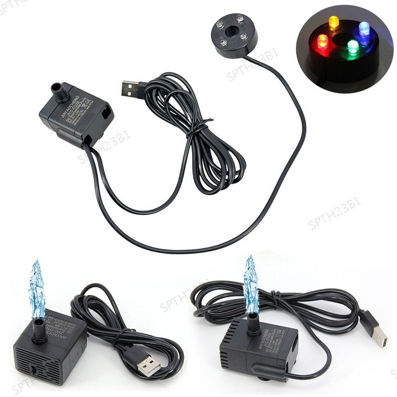 DC 5V 3W สาย USB ปั๊มน้ําพร้อมขั้วต่อ LED Micro Submersible 4-LED ปั๊มที่มีสีสัน Aquarium Fish Tank Fountain Pond TH23B1