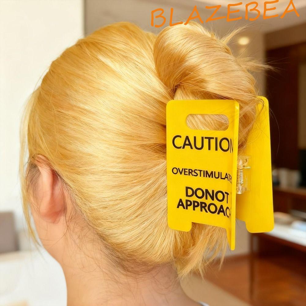 BLAZEBEA Overstimulated Hair Claw คลิป, Oversimulated Caunchion Sign Vibrant สีเหลือง Caution Sign ก