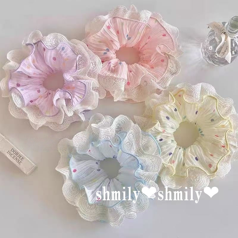 สไตล์เกาหลี Polka Dot ลูกไม้ Scrunchy ผม Tie High-End Feel Ball อุปกรณ์เสริมผม Tie ผมหัวเชือก