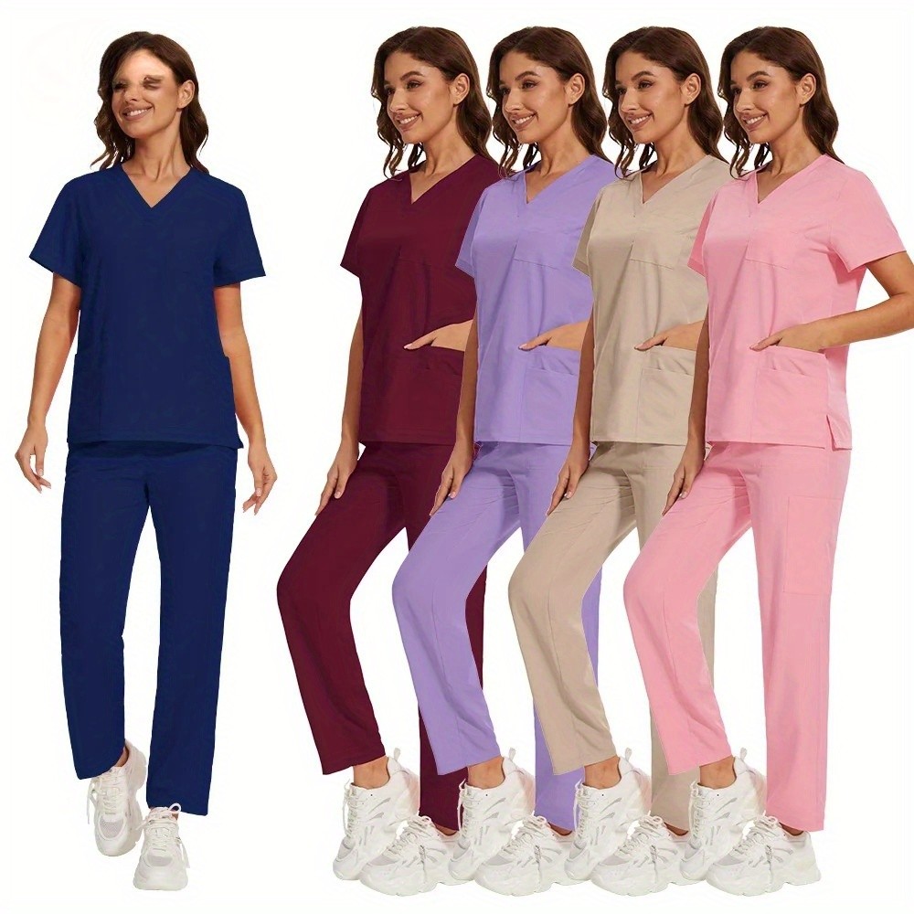 Unisex Scrubs Uniform Short Sleeve Set Multicolor Hospital Doctor Costume Pharmacy Workwea