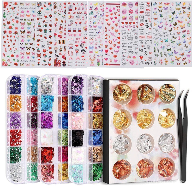 Self-Beauty 10 ชิ้น Rhinestone สติกเกอร์เล็บแหนบ Decal ตกแต่งชุดเล็บ 3d Cross-Border เล็บเลื่อม Stic