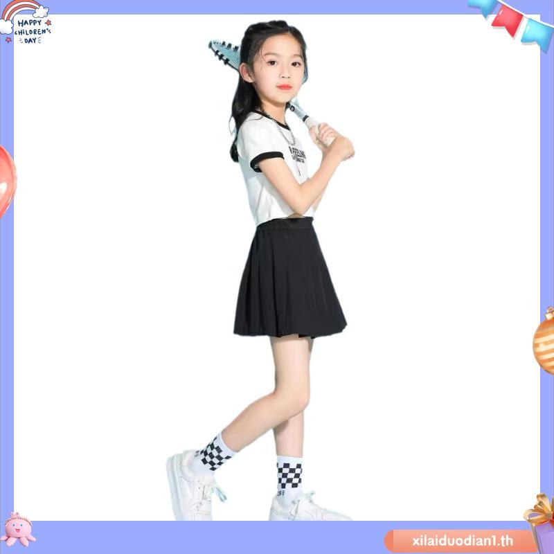 [MIANZHI] กระโปรงจีบเด็กผู้หญิง สไตล์วิทยาลัย แฟชั่นกระโปรงสั้น สีพื้น อเนกประสงค์และสวมใส่สบาย สำหร